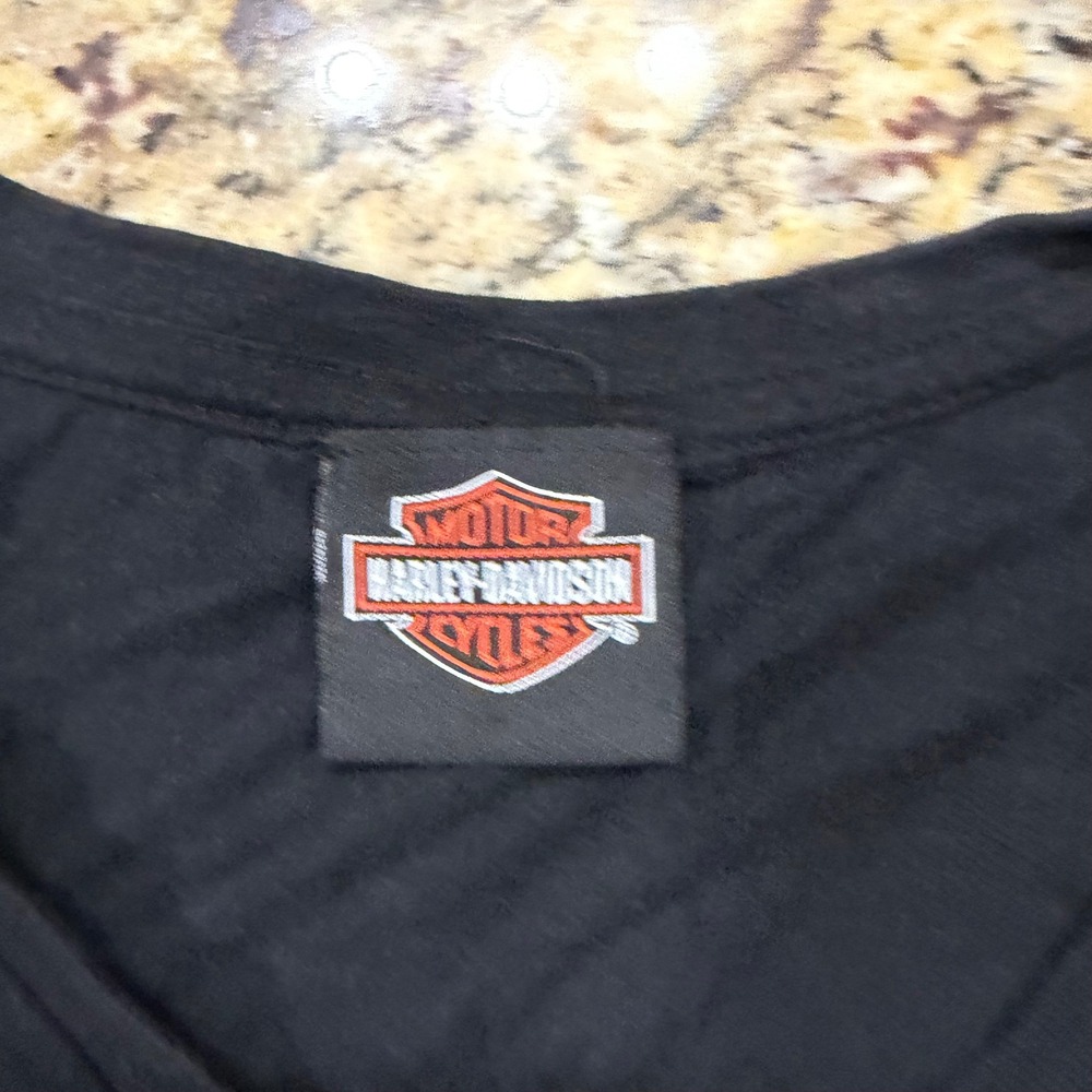 Harley-Davidson Jamaica V-Neck T-Shirt Womens Large Black Skull Wings ws - Picture 3 of 7